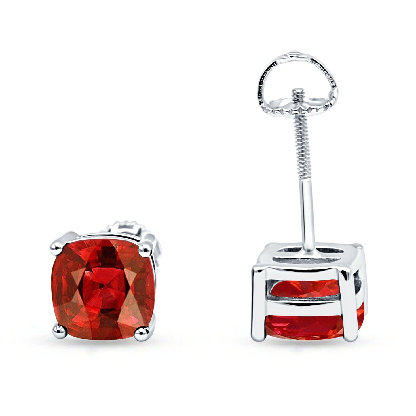 Solitaire Screw Back Stud Earring Excellent Cushion Cut Simulated Garnet CZ