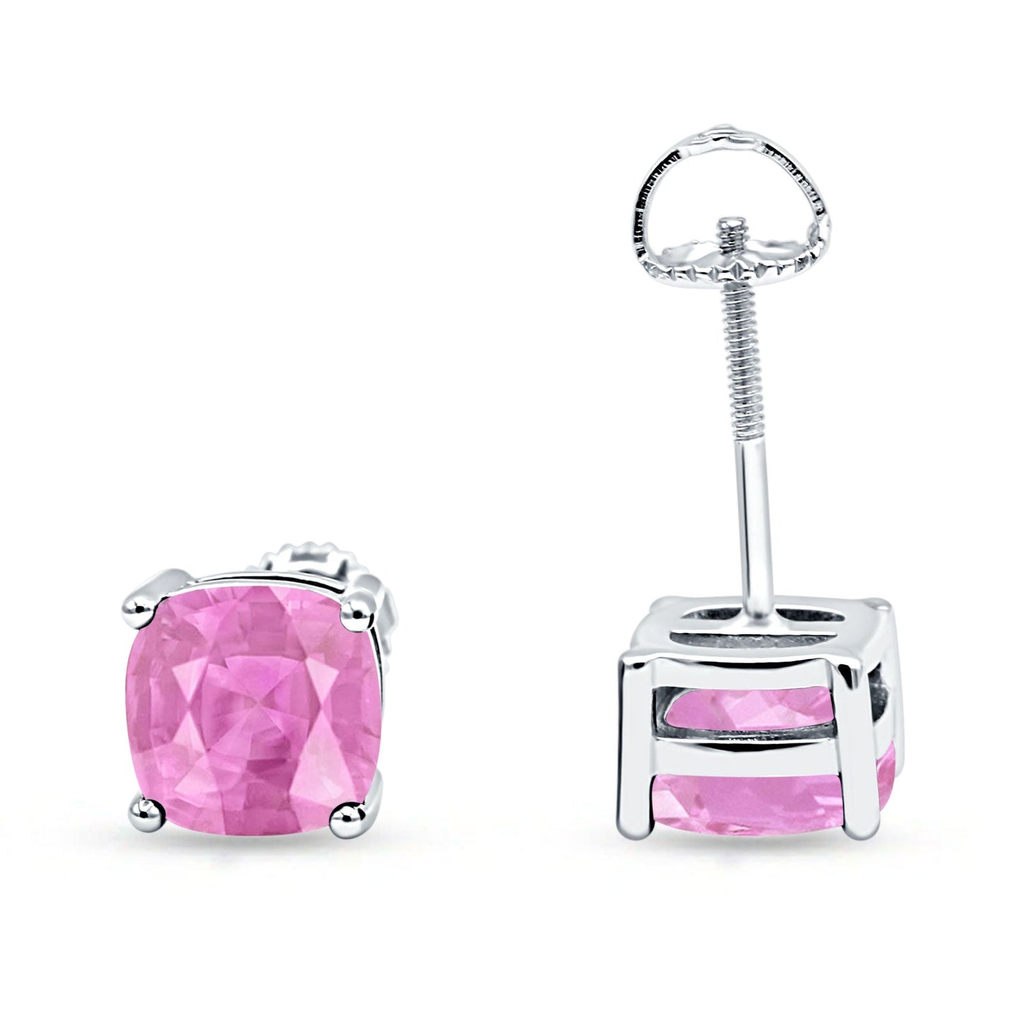 Cushion Solitaire Simulated Pink Stud Earring