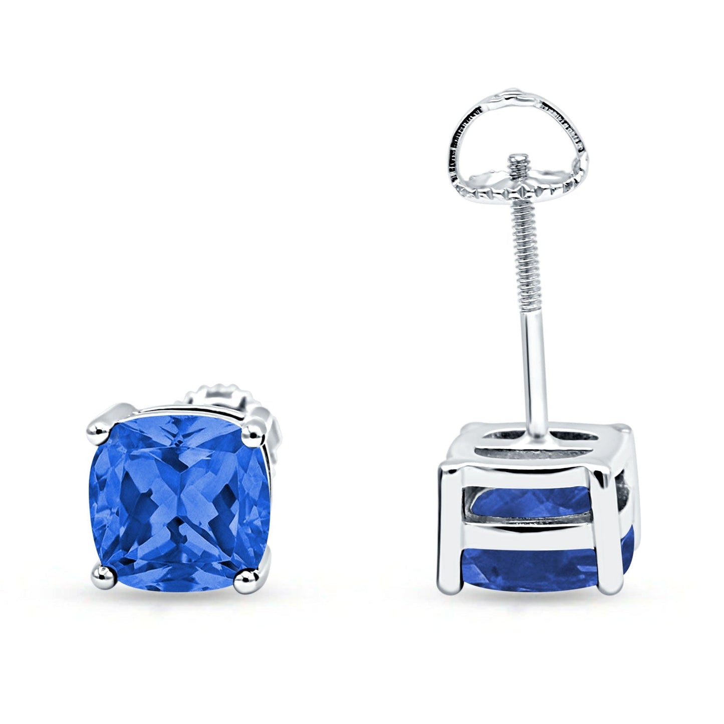 Cushion Stud Earring Solitaire Simulated Tanzanite