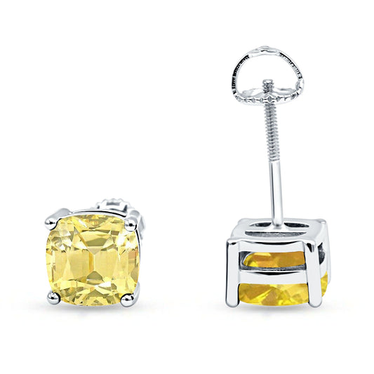 Cushion Stud Earring Solitaire Yellow CZ