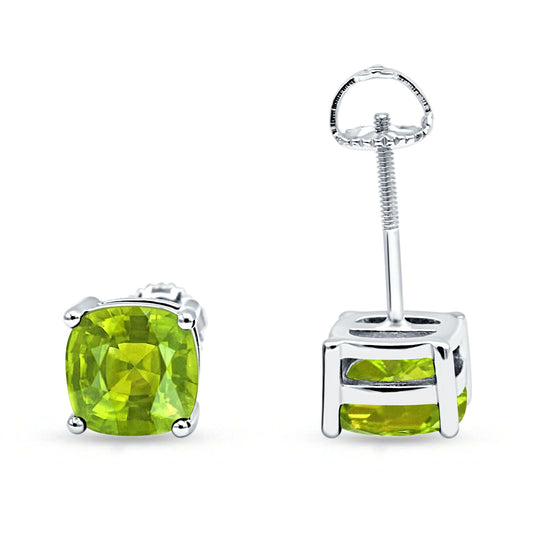 Solitaire Excellent Cushion Cut Simulated Peridot CZ Screw Back Stud Earring