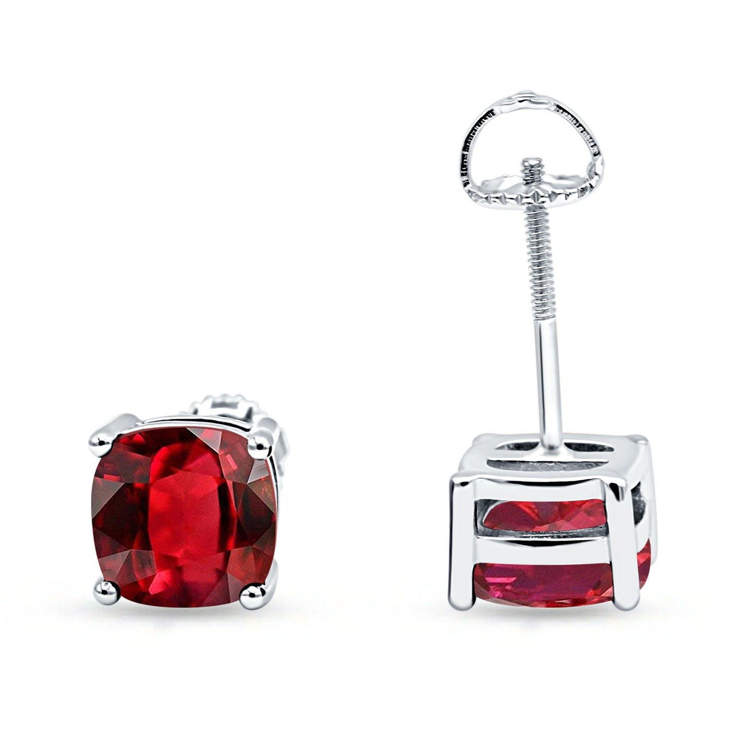 Solitaire Screw Back Stud Earring Excellent Cushion Cut Simulated Ruby CZ