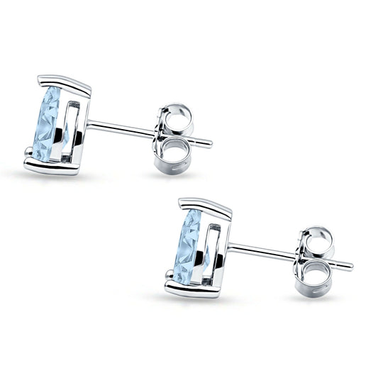 Art Deco Pear Shape Solitaire Excellent Simulated Aquamarine CZ Push Back Stud Earring