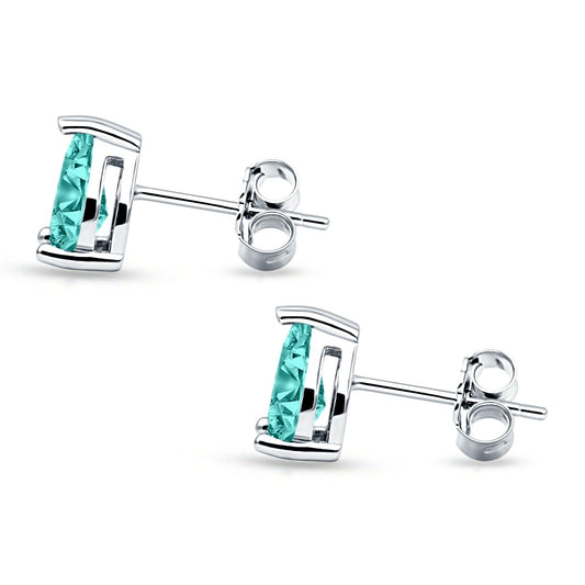 Pear Solitaire Paraiba Tourmaline CZ Push Back Stud Earring