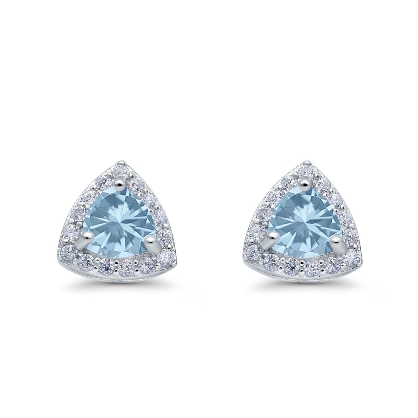 Halo Simulated Aquamarine CZ Round Stud Earrings