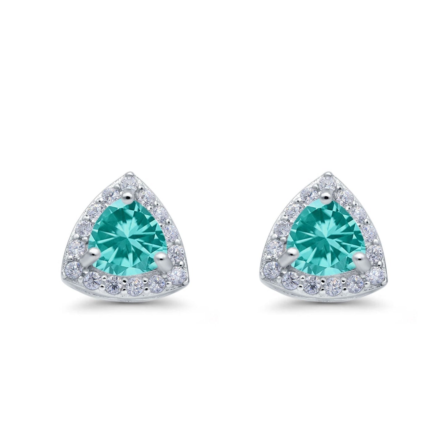 Halo Simulated Paraiba Tourmaline CZ Round Stud Earrings