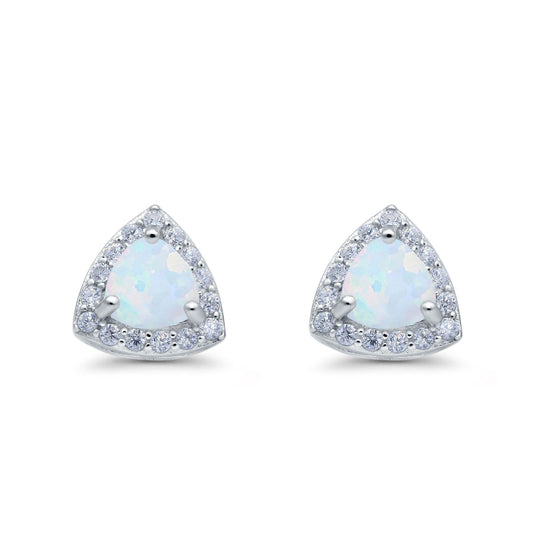 Halo Lab Created White Opal Round Simulated CZ Stud Earrings