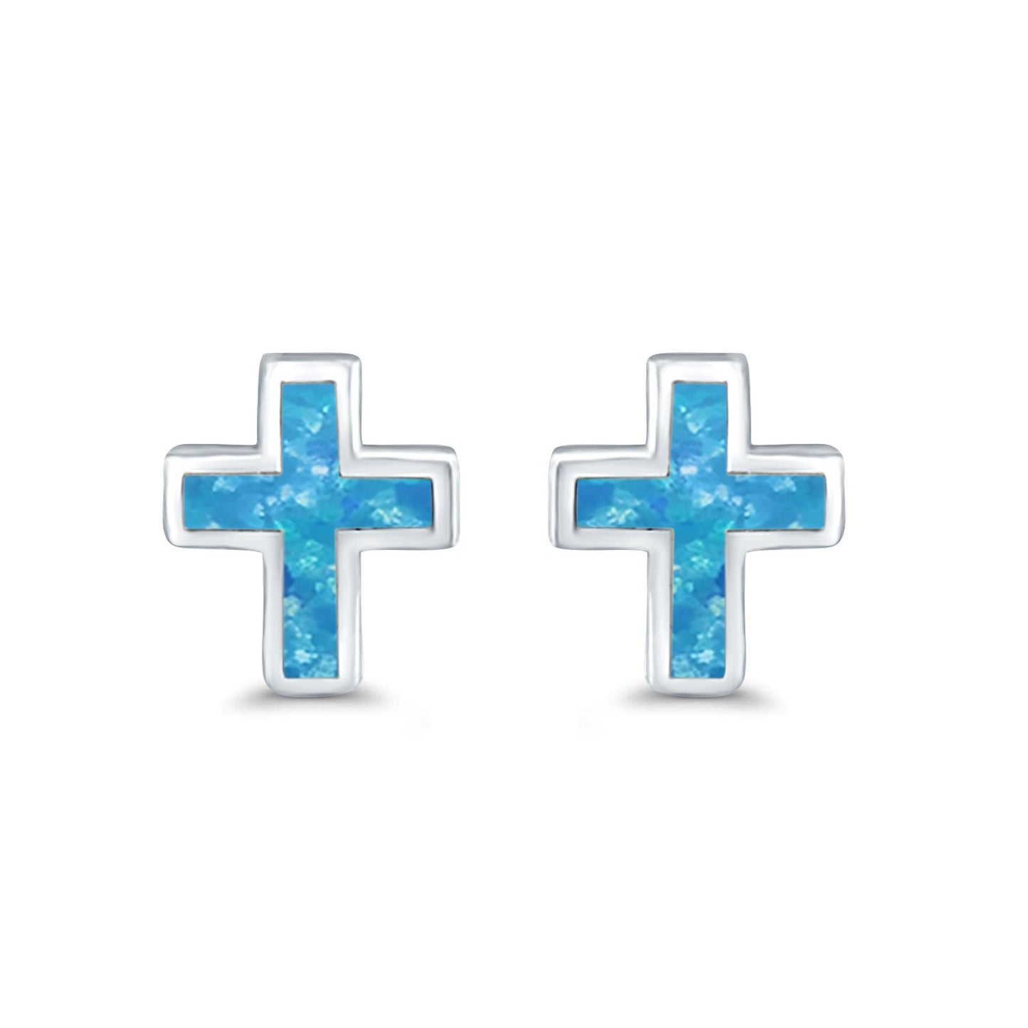 Cross Lab Created Blue Opal Stud Earrings