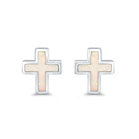 Cross Lab Created White Opal Stud Earrings