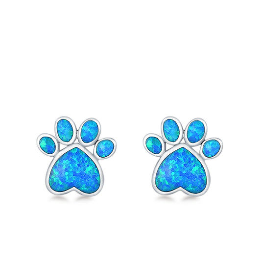 Paw Prints Lab Created Blue Opal Stud Earrings