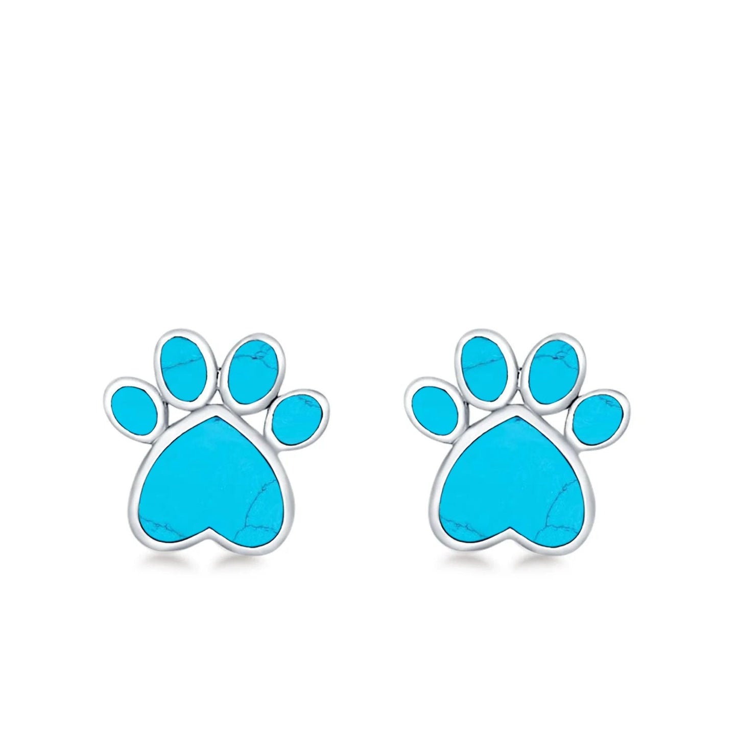 Paw Prints Turquoise Stud Earrings