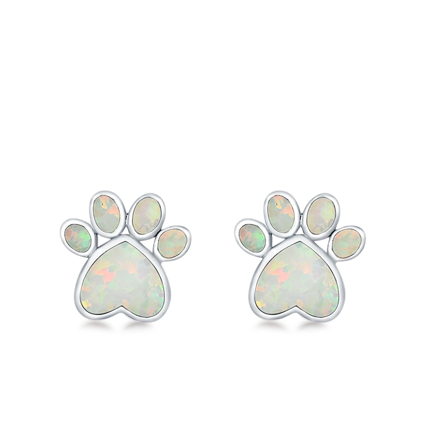 Paw Prints Lab Created White Opal Stud Earrings