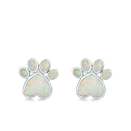 Paw Prints Lab Created White Opal Stud Earrings