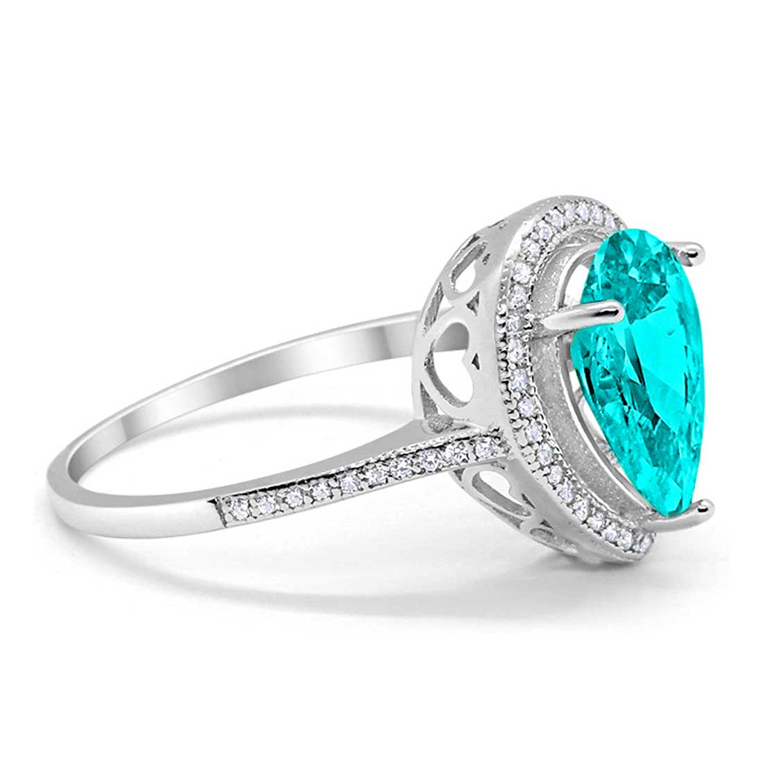 Teardrop Paraiba Tourmaline CZ Bridal Ring