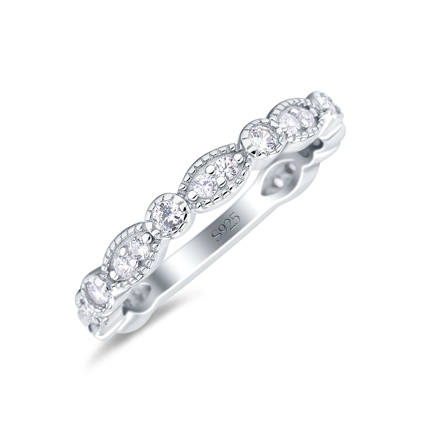 Half Eternity Wedding Band Art Deco Design Round Simulated CZ