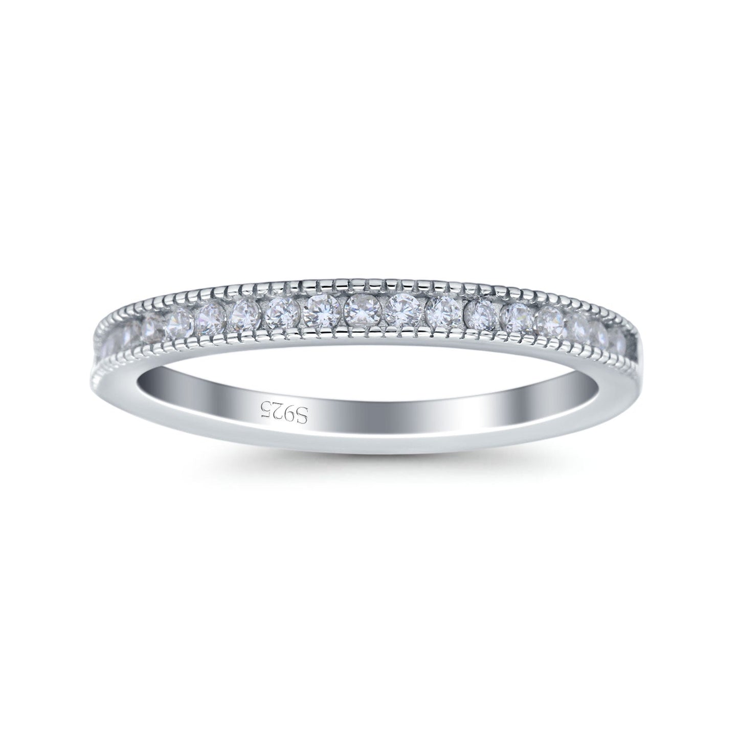 Half Eternity Ring Wedding Engagement Band Round Simulated Cubic Zirconia