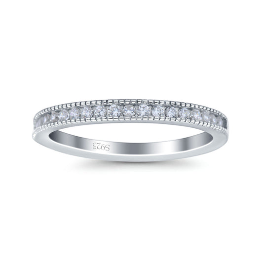 Half Eternity Ring Wedding Engagement Band Round Simulated Cubic Zirconia