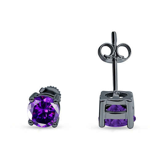 Solitaire Stud Earring Amethyst CZ Black Tone