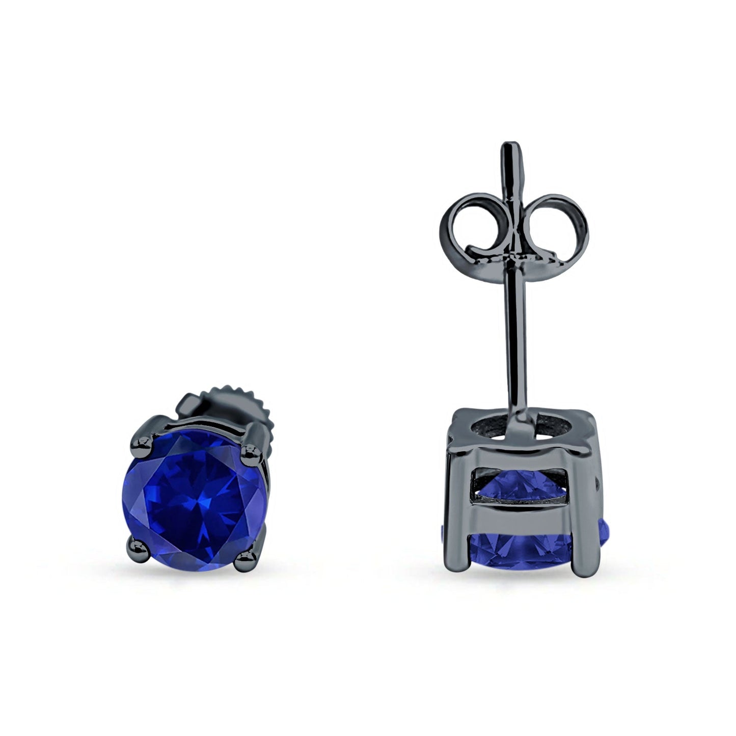 Solitaire Stud Earring Blue Sapphire CZ Black Tone