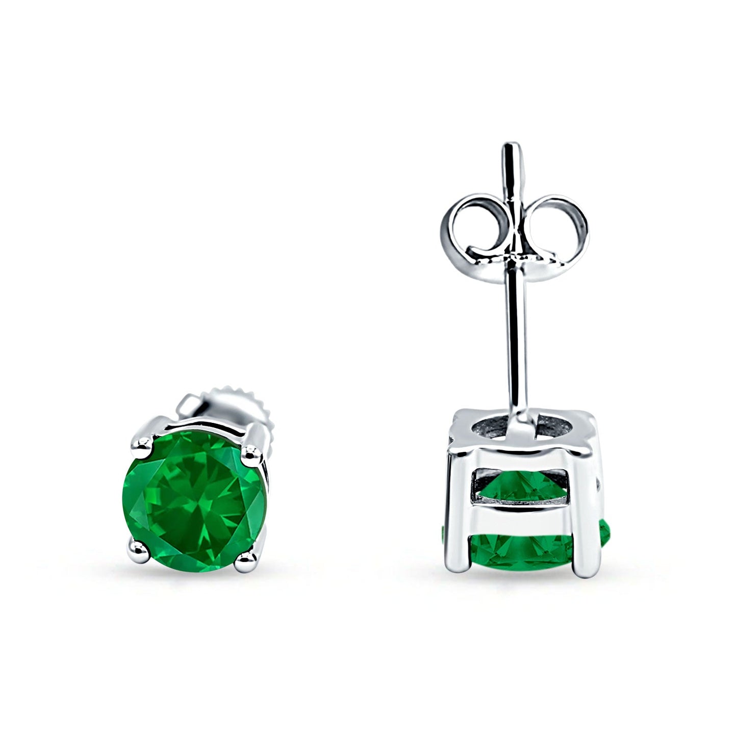 Solitaire Push Back Stud Earring Round Simulated Green Emerald