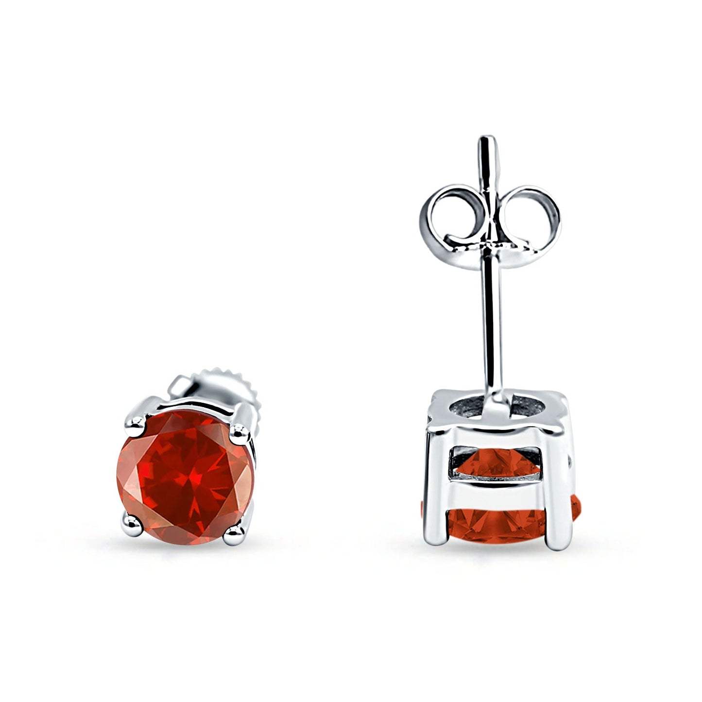 Solitaire Push Back Round Simulated Garnet Stud Earring