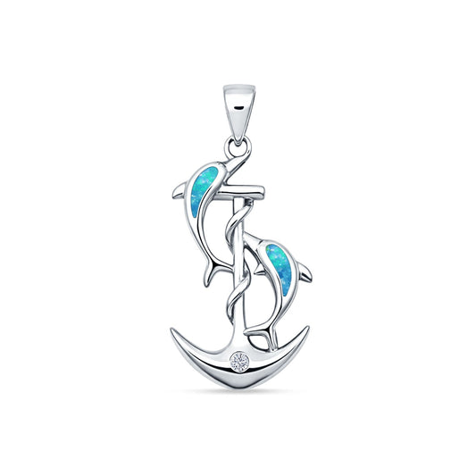 Dolphin Anchor CZ Pendant