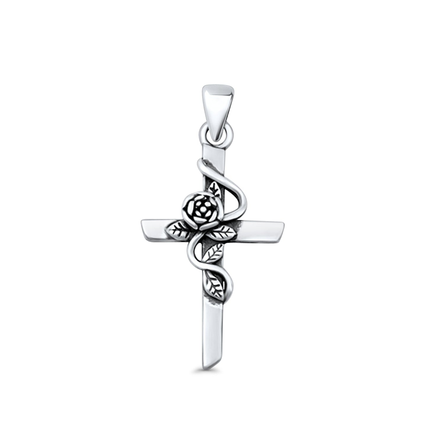  Rose Flower & Cross Pendant