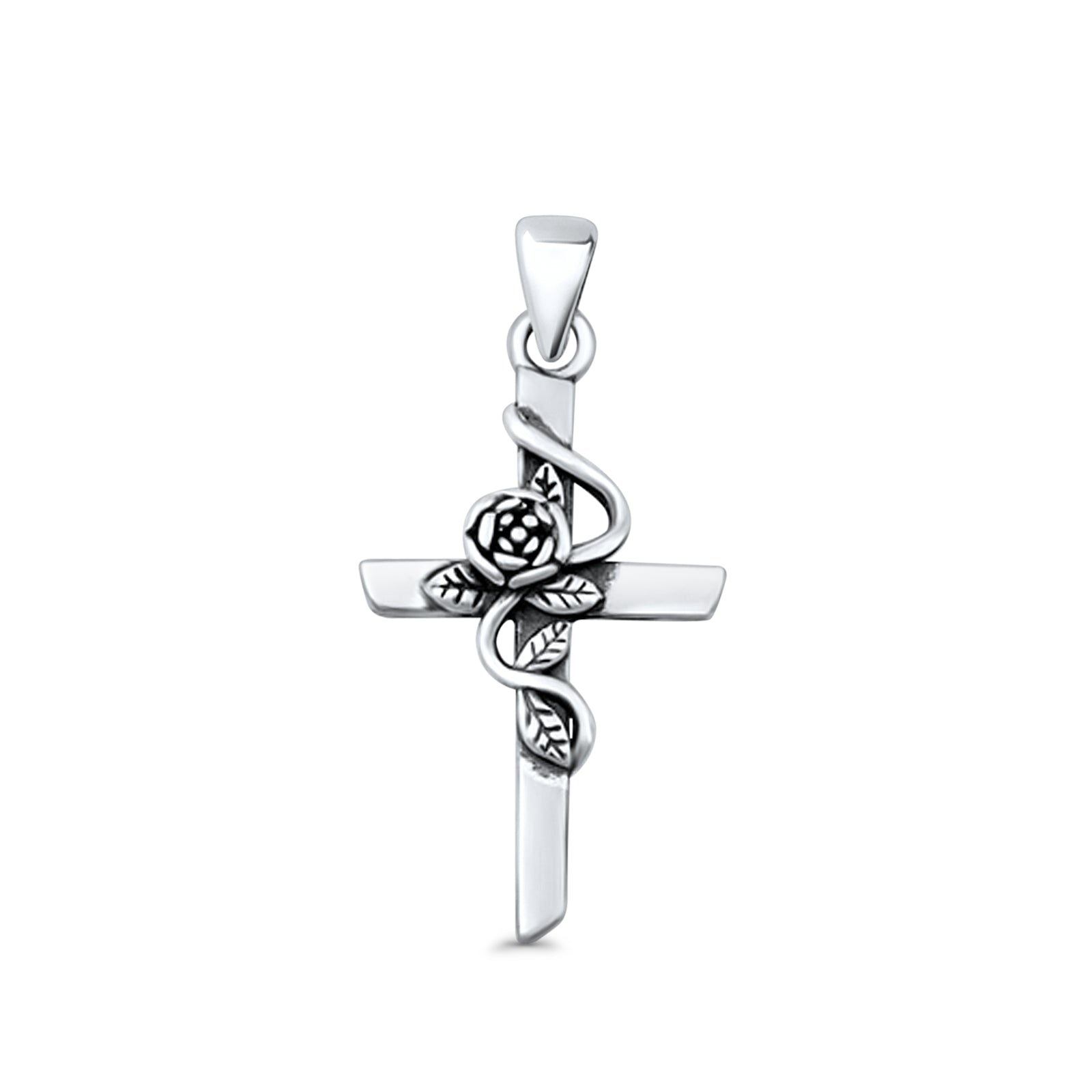  Rose Flower & Cross Pendant