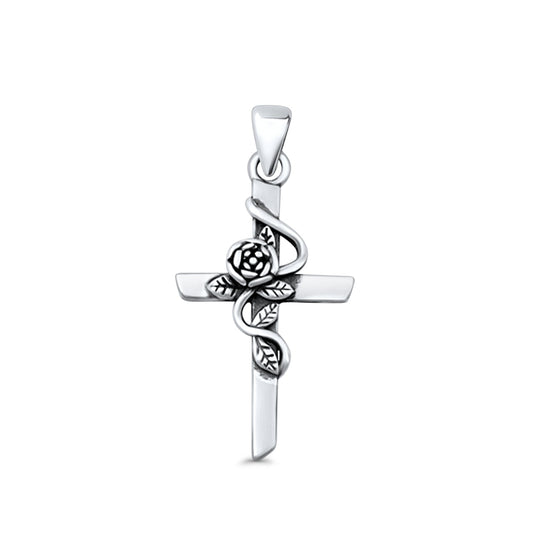  Rose Flower & Cross Pendant