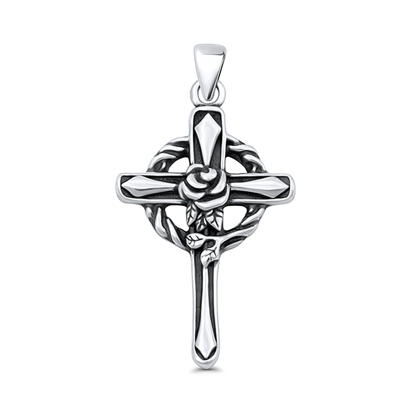  Cross & Rose Flower Pendant