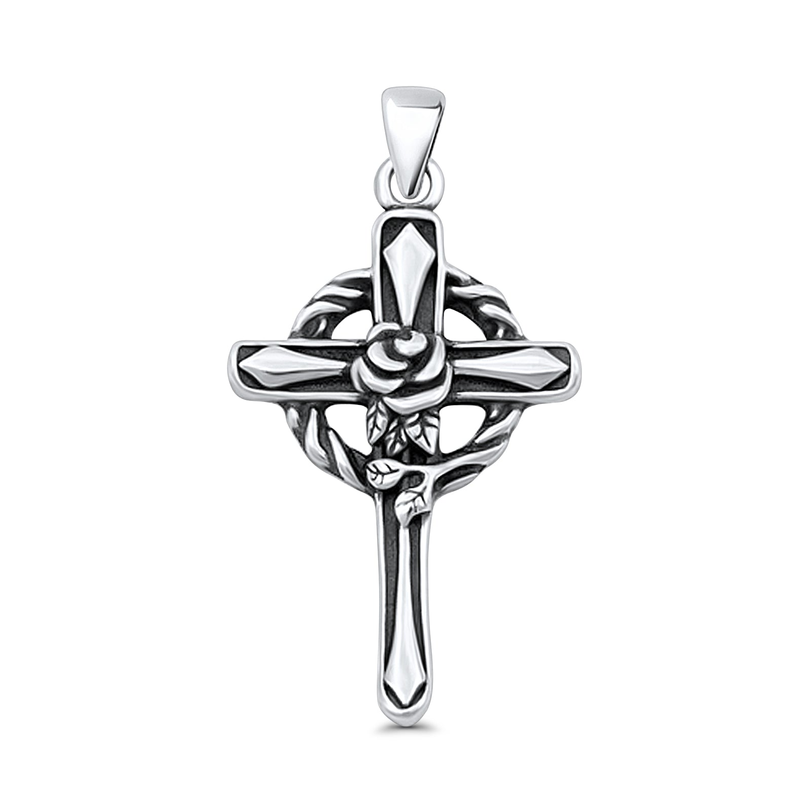  Cross & Rose Flower Pendant