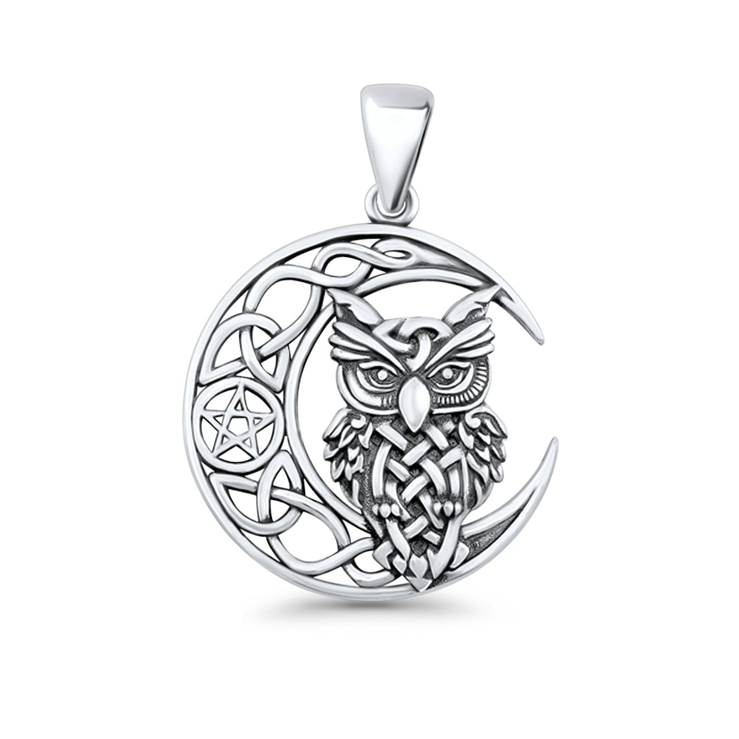 Celtic Owl Moon Pentacle Pendant