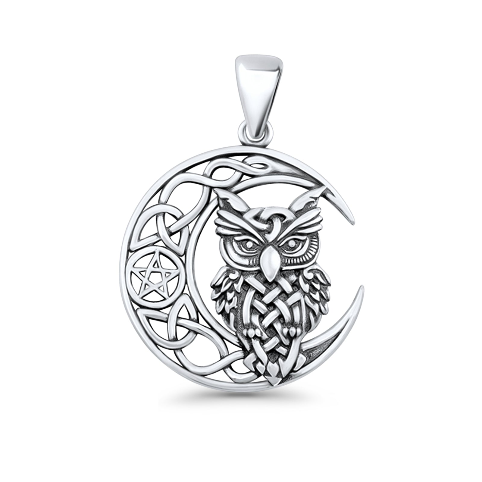 Celtic Owl Moon Pentacle Pendant