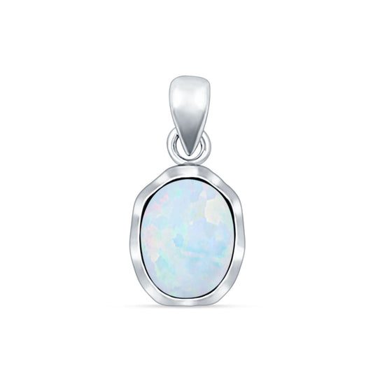 Oval Lab Created White Opal Solitaire Pendant