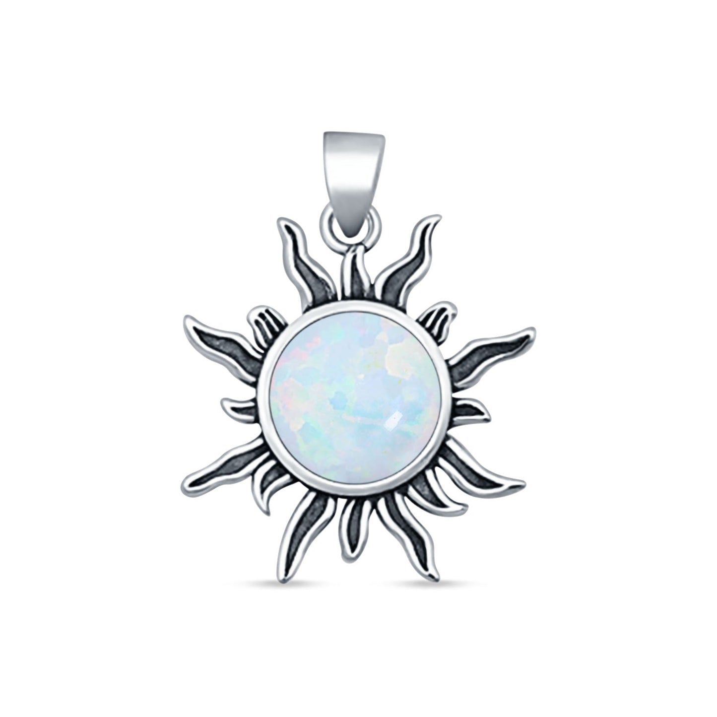 Round Lab Created White Opal Sun Pendant