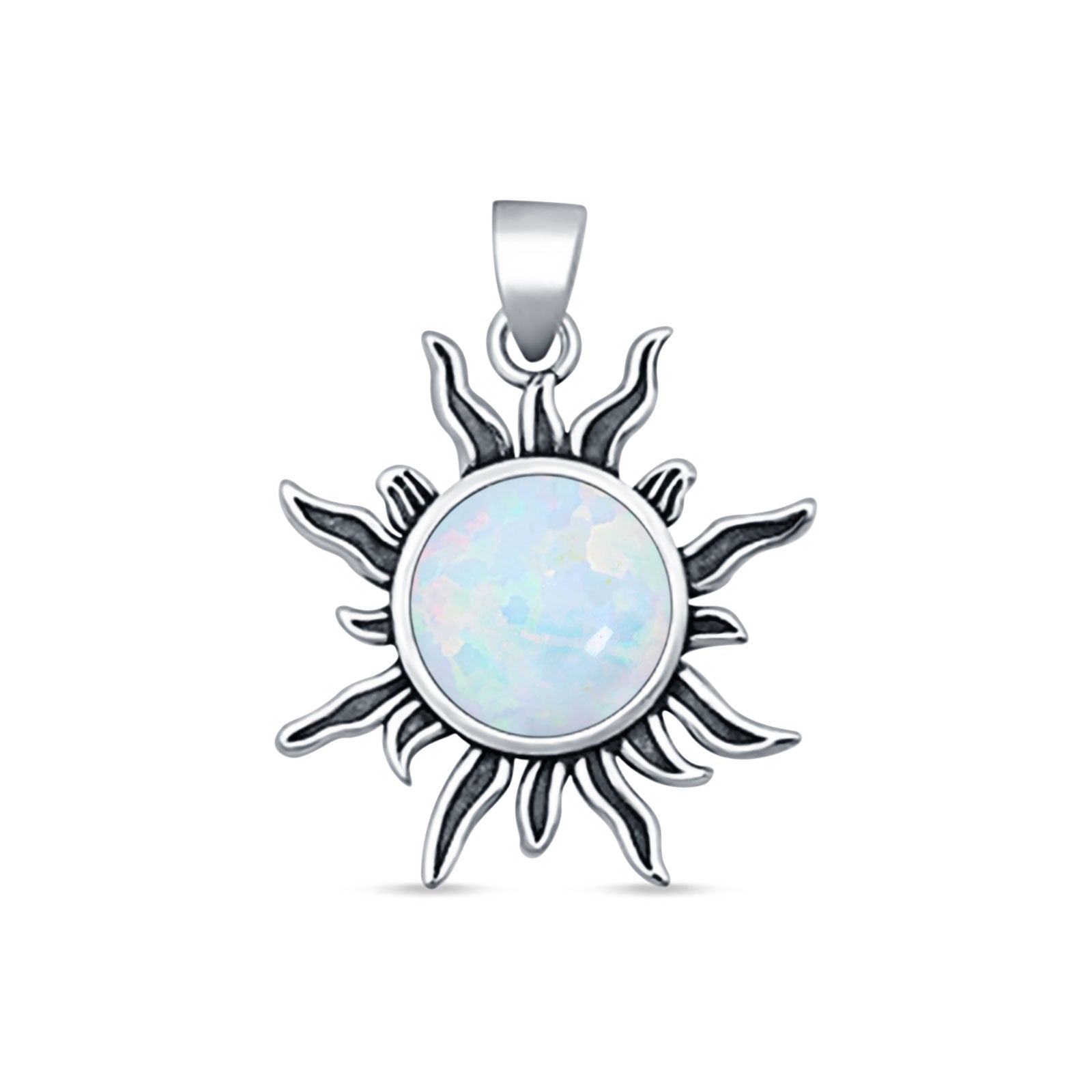 Round Lab Created White Opal Sun Pendant