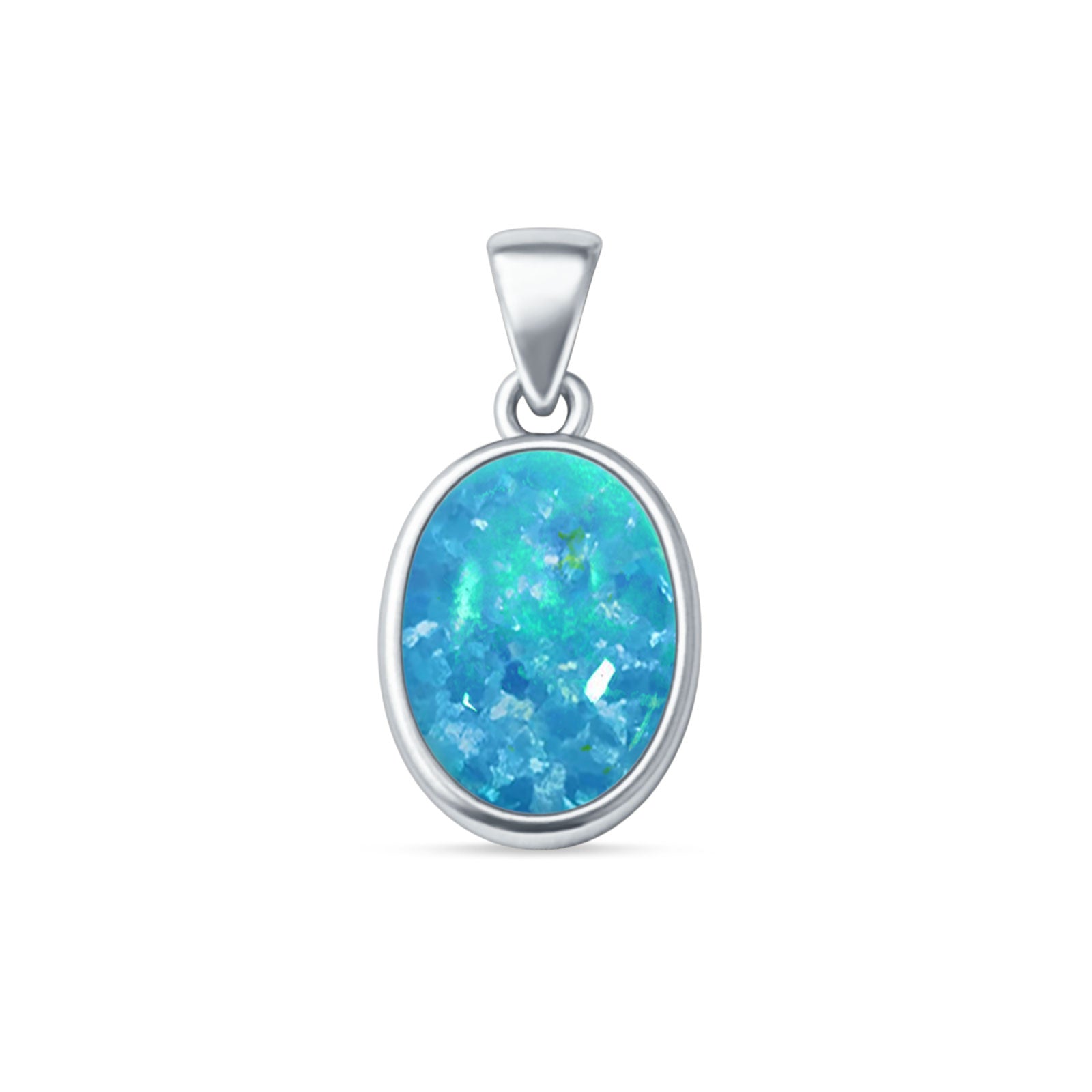 Oval Lab Created Blue Opal Solitaire Pendant