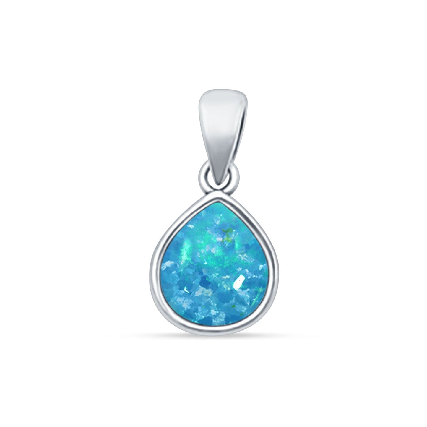 Pear Lab Created Blue Opal Solitaire Pendant