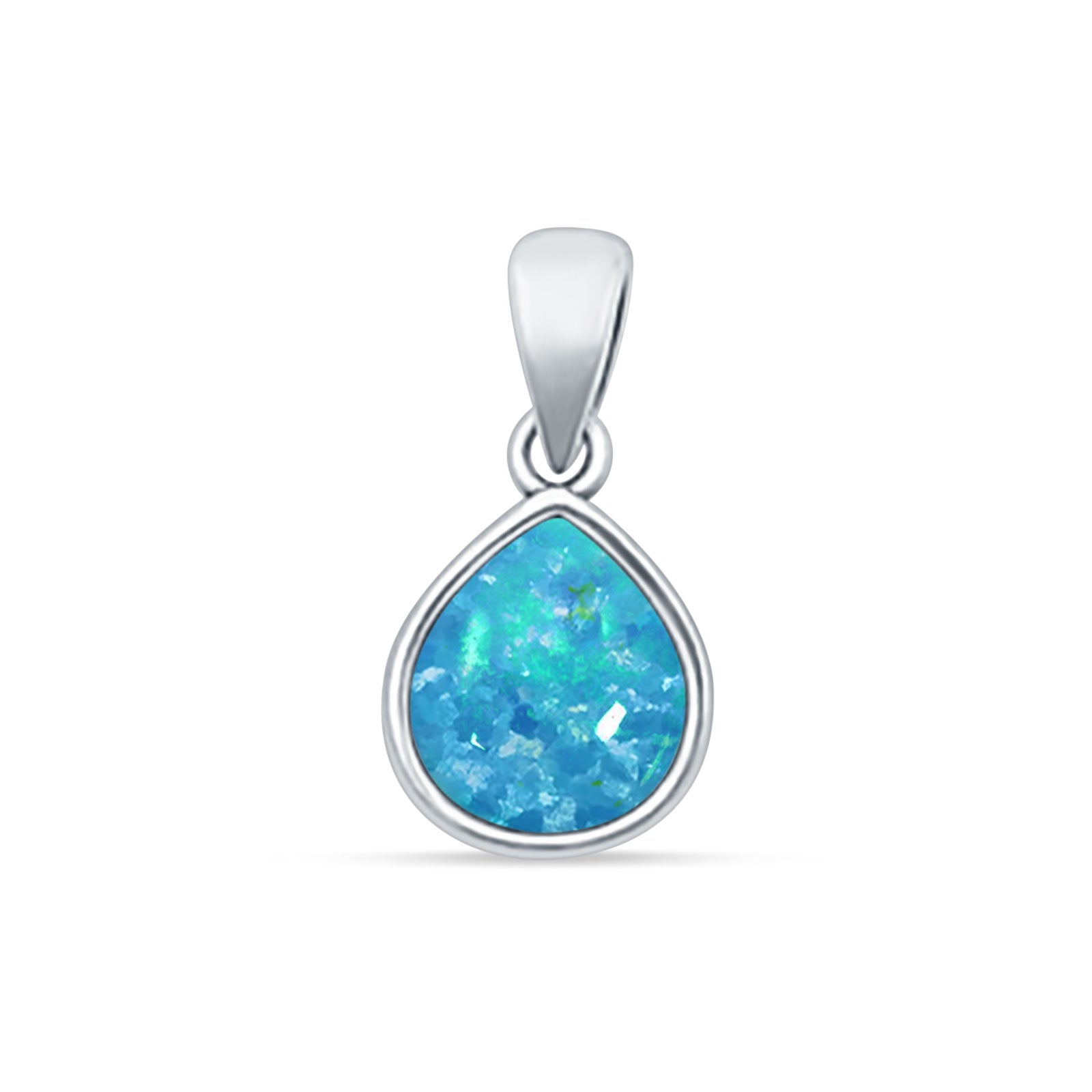 Pear Lab Created Blue Opal Solitaire Pendant