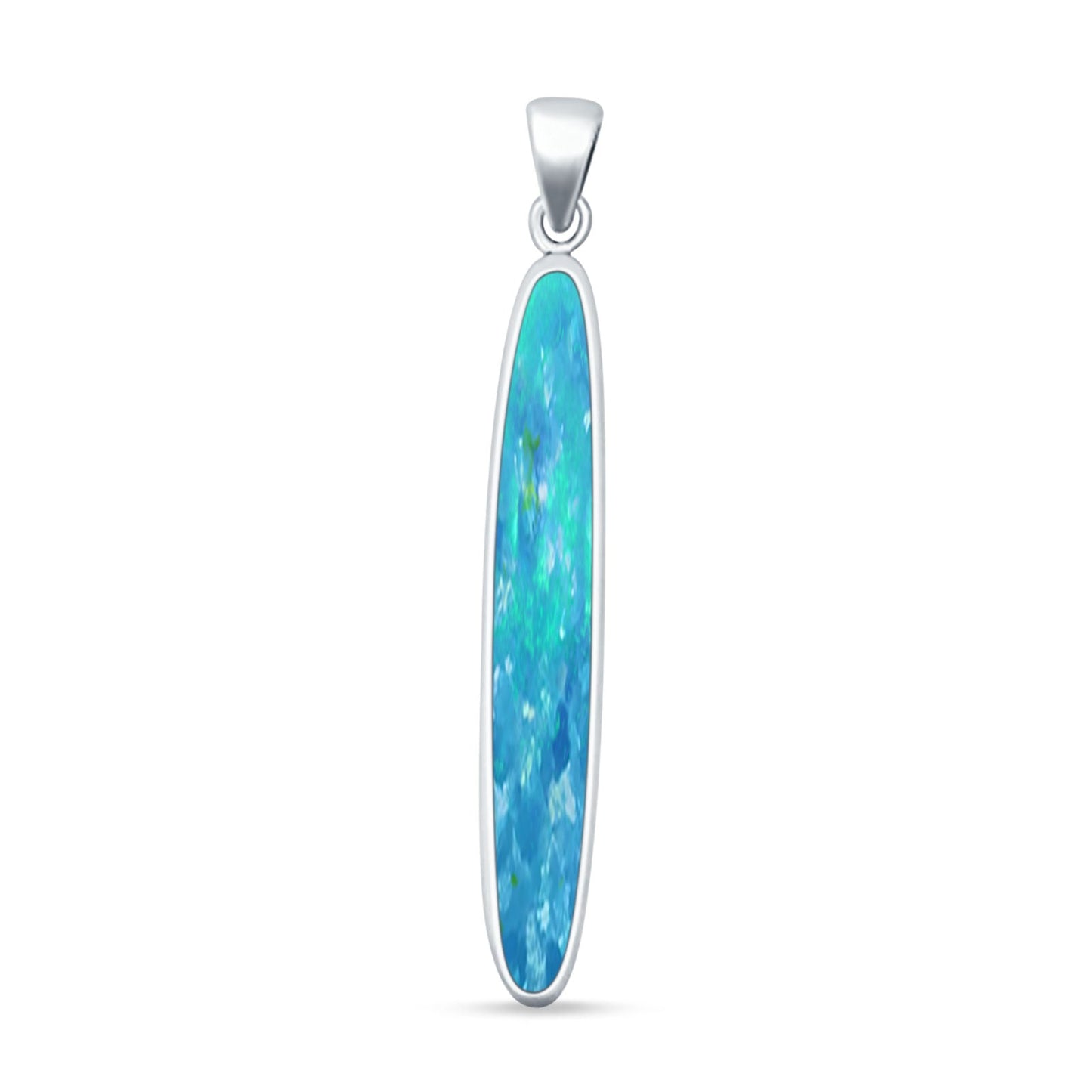 Oval Lab Created Blue Opal Stick Pendant