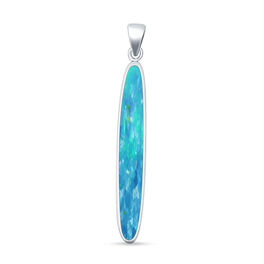 Oval Lab Created Blue Opal Stick Pendant