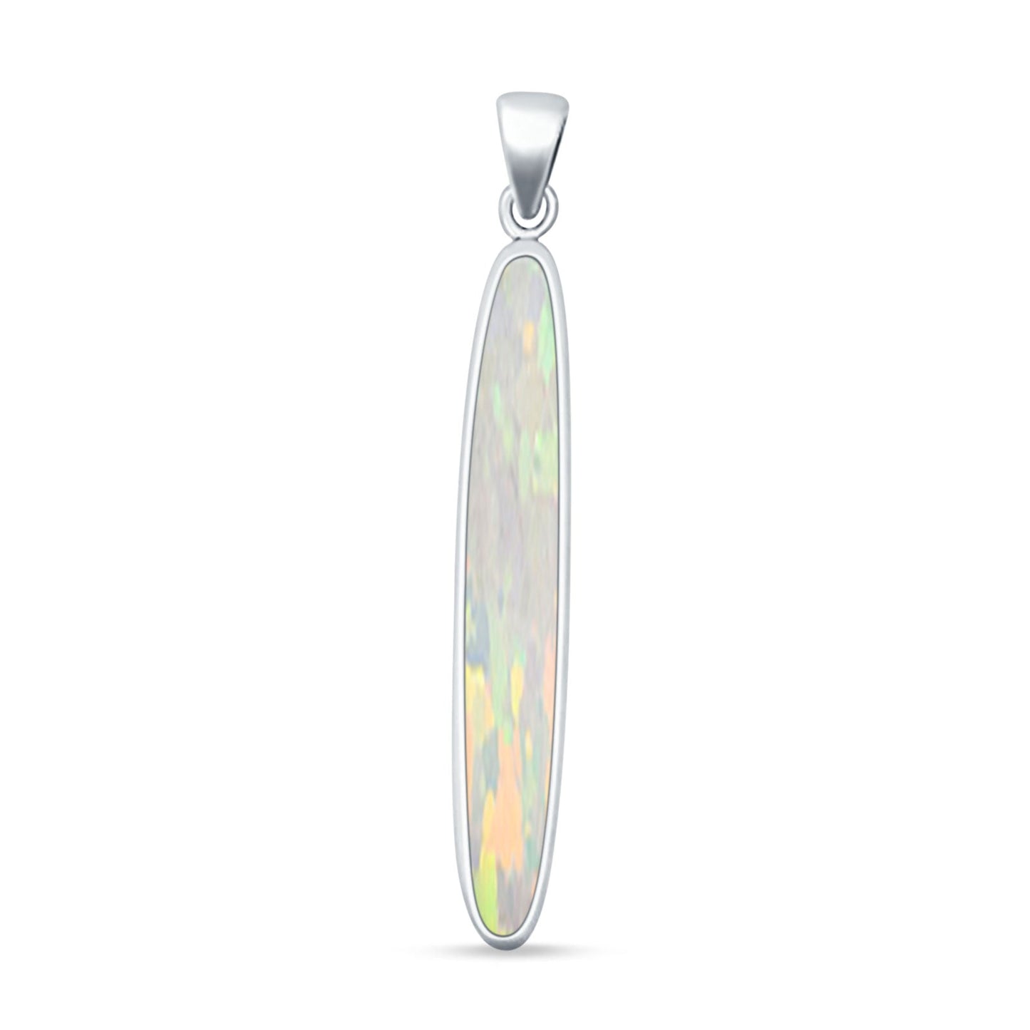Oval Lab Created White Opal Stick Pendant