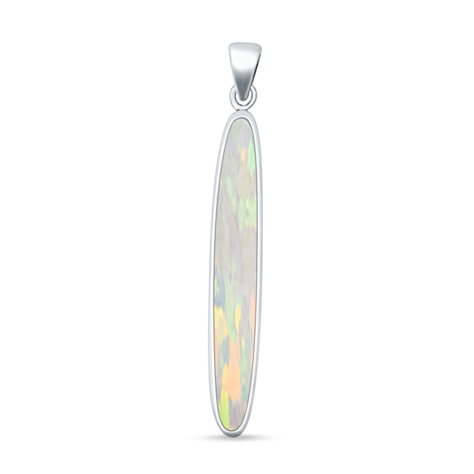Oval Lab Created White Opal Stick Pendant