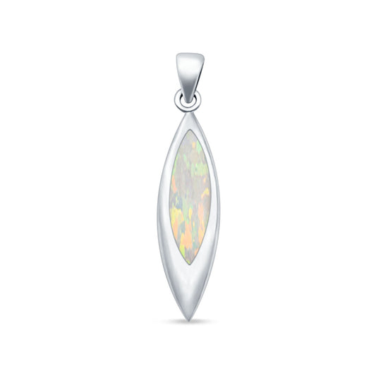 Marquise Lab Created White Opal Solitaire Pendant