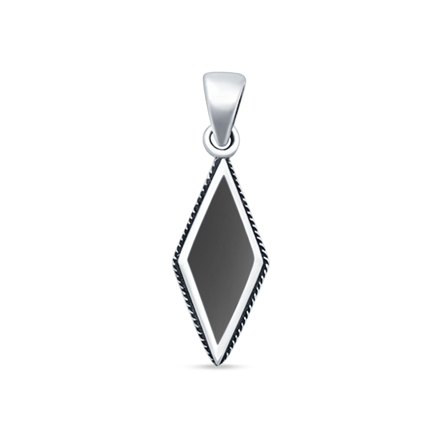 Diamond Shape Black Onyx Oxidized Pendant