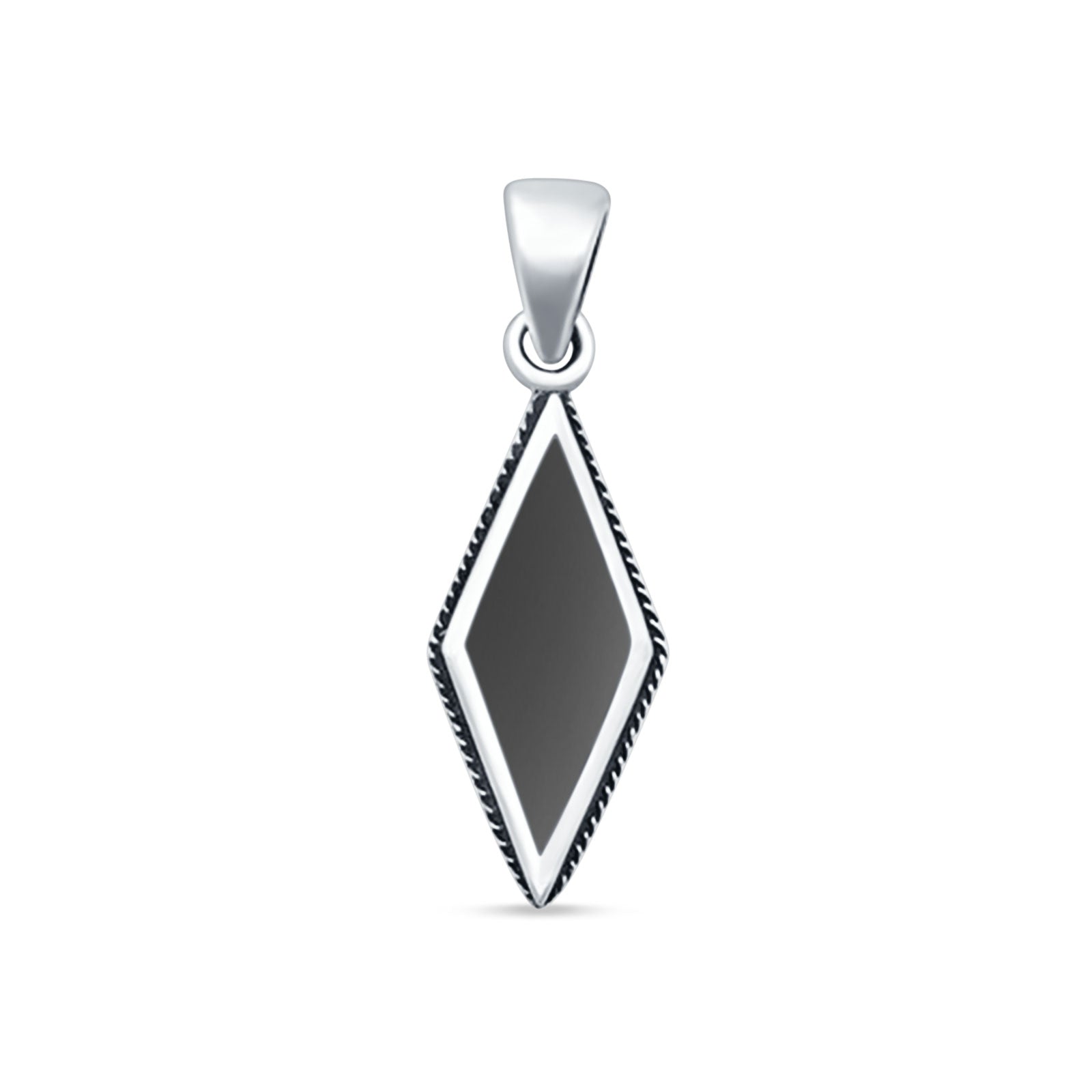 Diamond Shape Black Onyx Oxidized Pendant