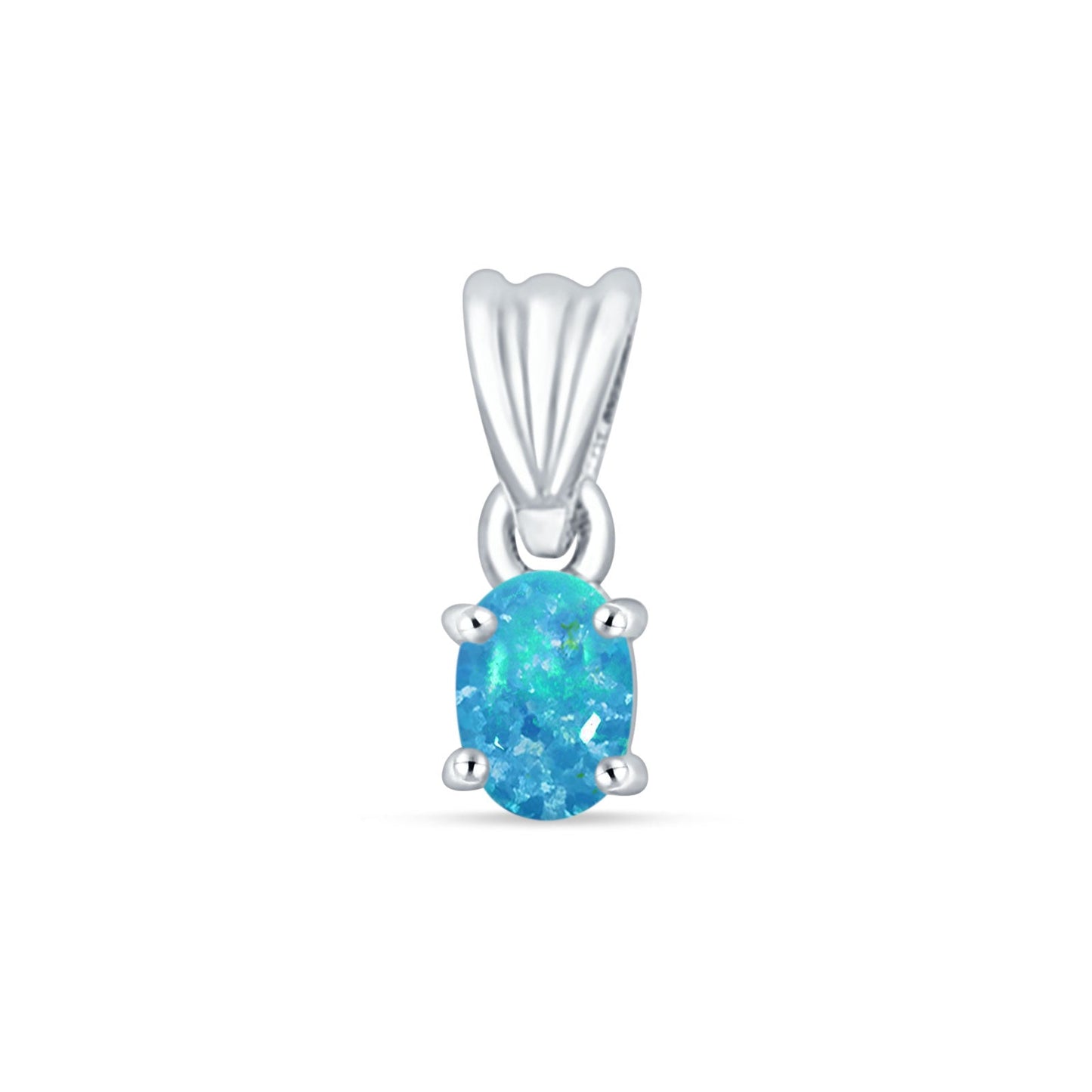 Oval Lab Created Blue Opal Solitaire Pendant