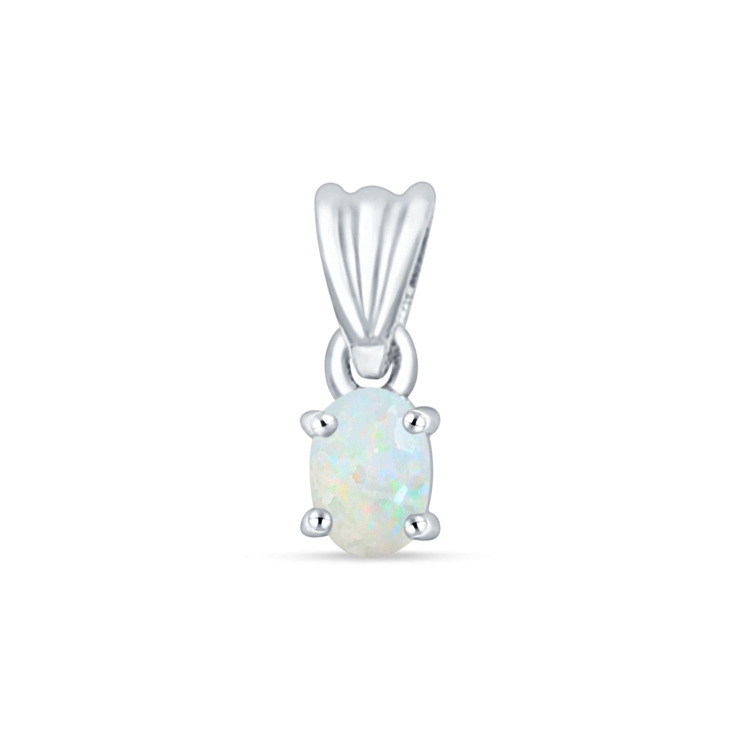 Oval Lab Created White Opal Solitaire Pendant