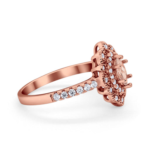 Art Deco Marquise Wedding Ring Rose Tone, Simulated Morganite CZ