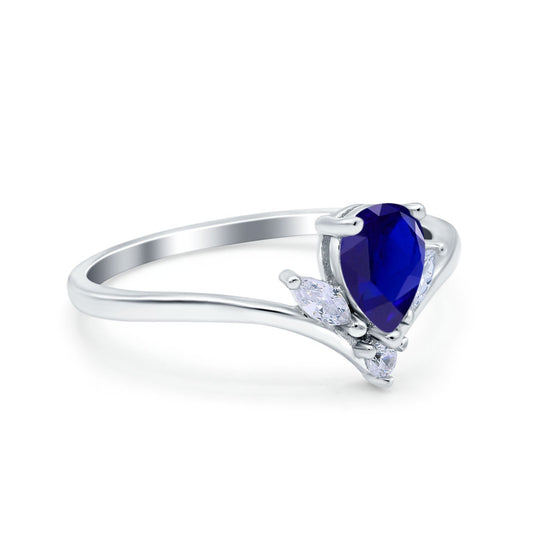 Teardrop Pear Art Deco Engagement Ring Simulated Blue Sapphire CZ